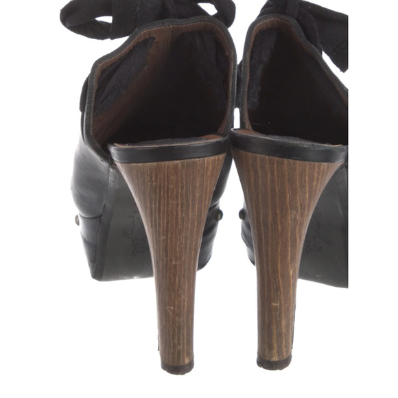 Marni Black Leather Platform Mules Women’s Size 6.5 Round Toe Slip On Tie - Picture 4 of 9